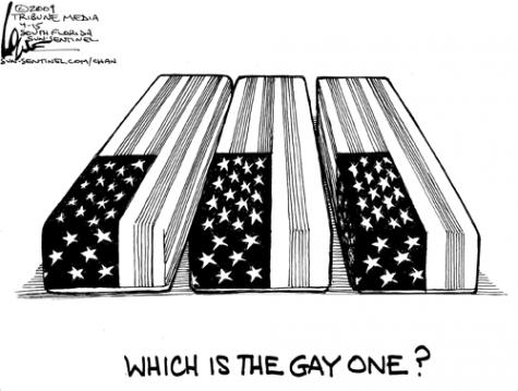 Which one is gay? by Chan Lowe, an editorial cartoonist with the Sun-Sentinel in Southern Florida