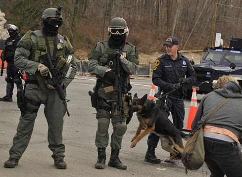 Riot police with attack dogs at the Bradley Manning support rally held at Quantico on 3/20/2011