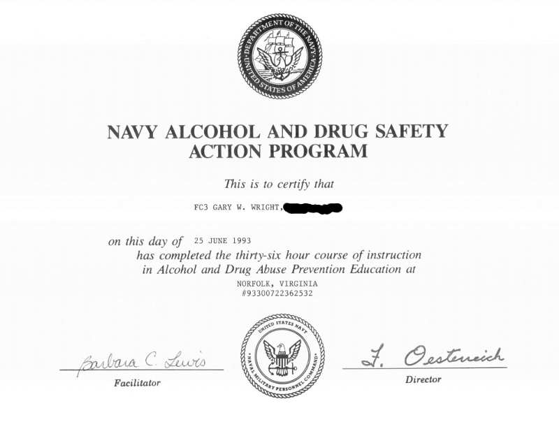 Gary Wright II completes Drug and Alcohol Abuse Prevention course