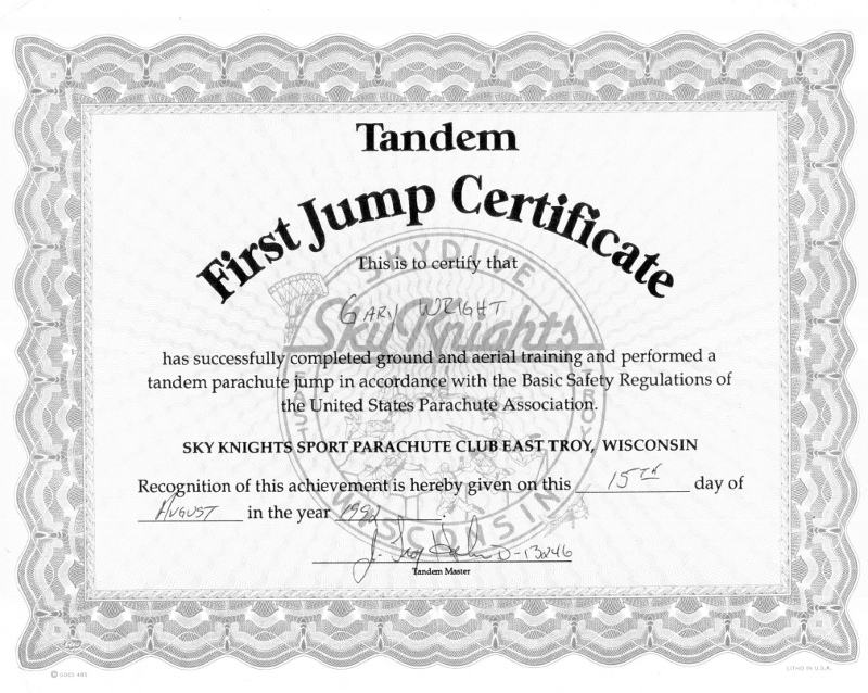 Gary Wright II receives certificate for skydiving training